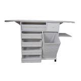 Mueble de plancha Estoril blanco 5 bandejas y cesto grande para ropa + funda y tensores